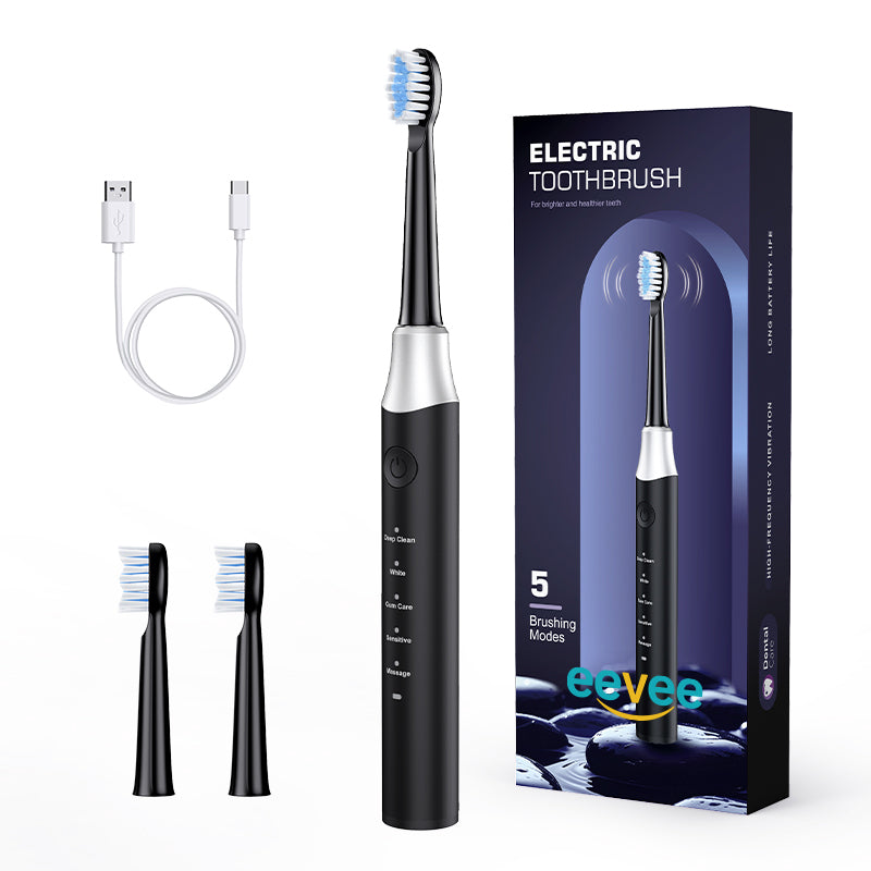 eeVee Ultrasonic Electric Toothbrush Y07 in Black, standing upright