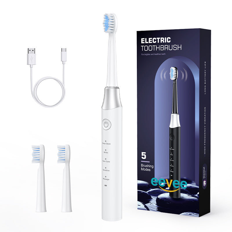 eeVee Ultrasonic Electric Toothbrush Y07 in White, standing upright