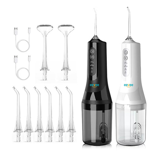 eeVee Electric Water Flosser C01 Twin Pack in Black and White side by side