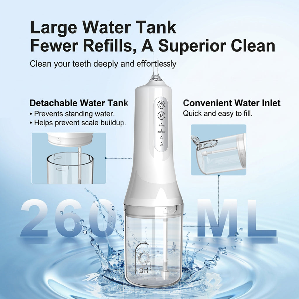 eeVee Electric Water Flosser C01 showing 260ml detachable water tank