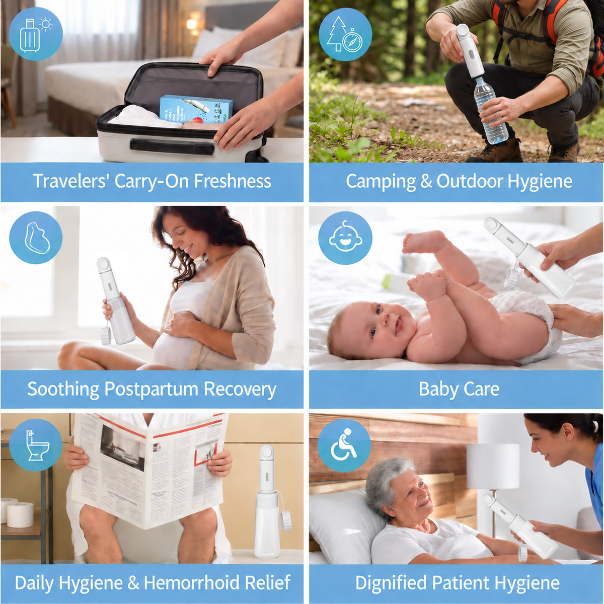 Pureju Electric Portable Bidet Sprayer held in hand showing compact, travel-friendly size