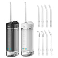 eeVee Mini Cordless Water Flosser Twin Pack in Black and White standing side by side