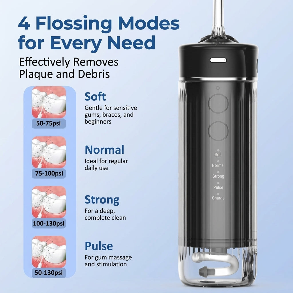 eeVee Mini Cordless Water Flosser X3 in use for between-teeth cleaning